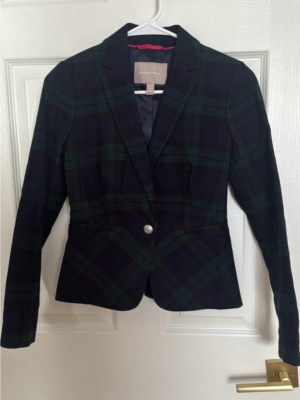 Banana Republic Navy and Dark Green Plaid Women's Blazer